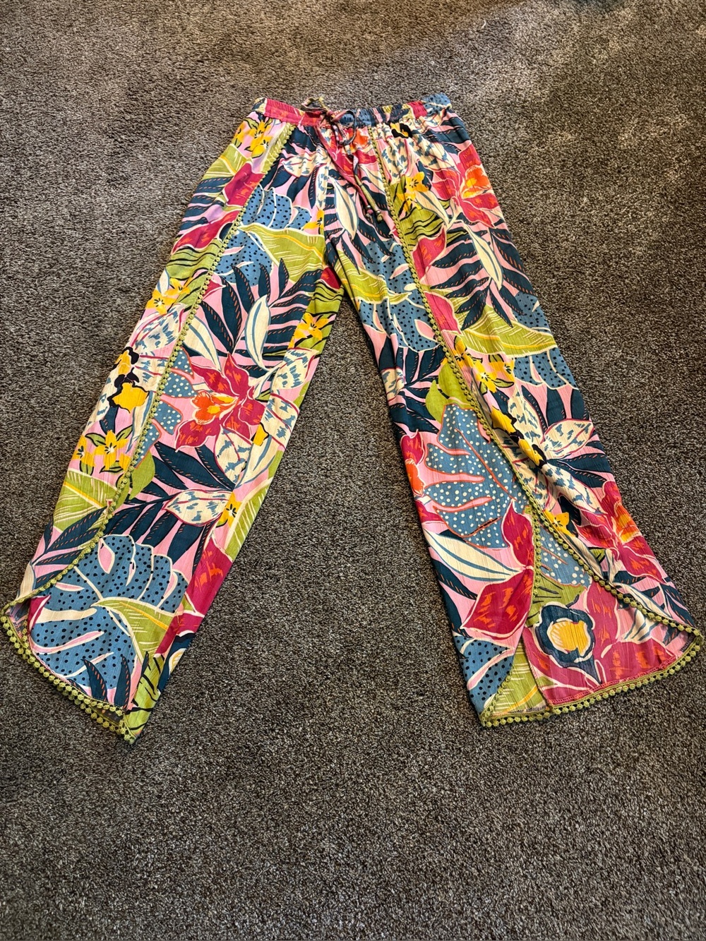 Angie Multicolor Tropical Print Wide-Leg Pants